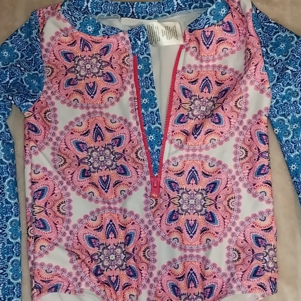 Girls' Multicolor Paisley Swim Top - Pink Blue White